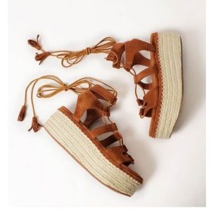 Brown Lace Up Espadrille Flatform Sandals